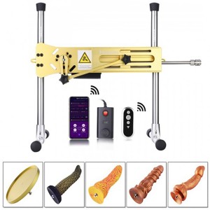 Hismith Premium Luxury Golden Sex Machine Bundle with KlicLok System, Set Contains 4 Fantasy Dildos