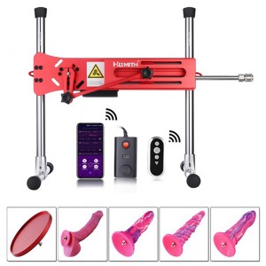 Hismith Premium Passionate Red Sex Machine Bundle with 4 Fantasy Dildos, 100W Max Power Motor APP Controlled Love Machine